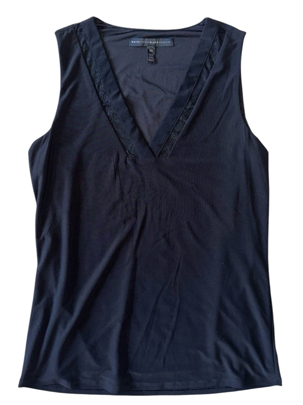 White House Black Market Navy V-Neck Lace-Trim Sleeveless Tank